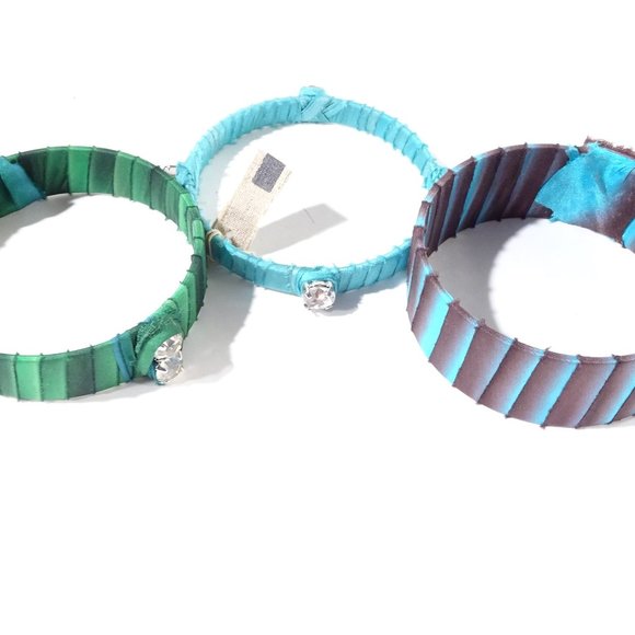 Lee Angel Green Blue Brown Wrapped Crystal Bangle Set of 3 NWT 450 - Picture 5 of 9